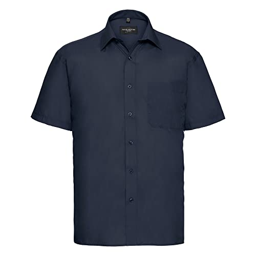 Image of Russell Collection Mens Short Sleeve Poly-Cotton Easy Care Poplin Shirt (15.5) (French Navy)