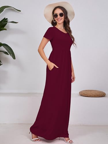 Image of DEARCASE Maxi Dress for Women Short Sleeve Casual Summer Loose Plain Comfy Long Dresses with Pockets