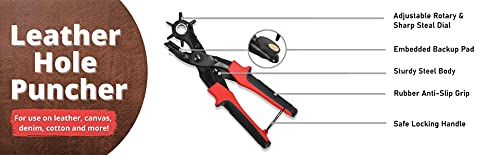 Mandala Crafts Leather Hole Punch Tool For Belt Holes - Rotary Hand Leather Hole Puncher Pliers - Heavy Duty Multi Hole Punch For Watch Bands Fabric Strap Eyelets #TOP5