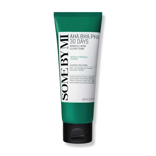 SOME BY MI AHA BHA PHA 30 Days Miracle Acne Clear Foam – 3.38oz, 100ml – Korean Acne Face Wash for Smooth & Clear Skin – Salicylic Acid Cleanser for Exfoliation & Sebum Control – Korean Skin Care