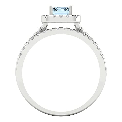 Clara Pucci 1.72 tcw Emerald Cut NaturalAquamarine Wedding Ring Set for Women | 14K White Gold 2-Piece Womens Anniversary Ring for her, Womens Solid Gold Stackable Eternity Band and Vintage Gold Ring4