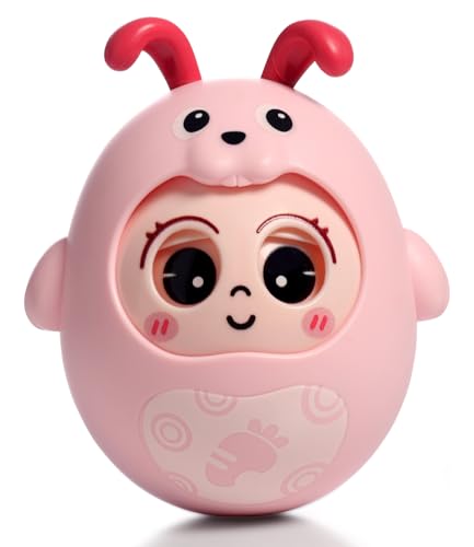 Image of Intellibaby Premium Roly Poly Rabbit Toy for Babies,Push&Shake Tumbler Wobble Doll for Infants,Bell Rattle Sound&Blinking Eyes Rabbit Doll for 8 Months+,Birthday Gift for Toddler,BIS Certified (Pink)