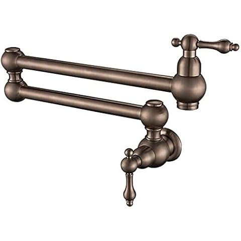 JRUIA Retro Wandmontage Küche Wasserhahn 360°Schwenkbar Küchenarmatur Pot Filler Spültischarmatur Kaltwasserarmatur Zweigriff aus Messing Öl Eingerieben Bronze Cover