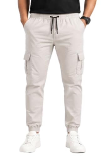 Image of Men's Jogger Cargo Pants | Stretchable Cotton Blend Utility Trousers | Regular Fit Multi Pocket Casual Bottom Wea