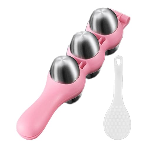 Rice Ball Mould Shaker, 304 Stainless Steel Rice Ball Maker Shaker, Diy Rice Roll Shaker Sushi Making Kit with Spoon, Onigiri Mold Kitchen Mold Tools, Sushi Balls Maker Moulds for Home Kitchen, Pink