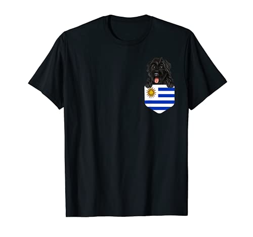Uruguay Flag Bouvier des Flandres Dog In Pocket T-Shirt, Black