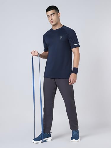Image of TECHNOSPORT Men's Melange Slim Fit Round Neck T-Shirt Double Cool Raglan Sleeve Slip On Polyester for Gym Running Workout UPF50+ Anti Odour