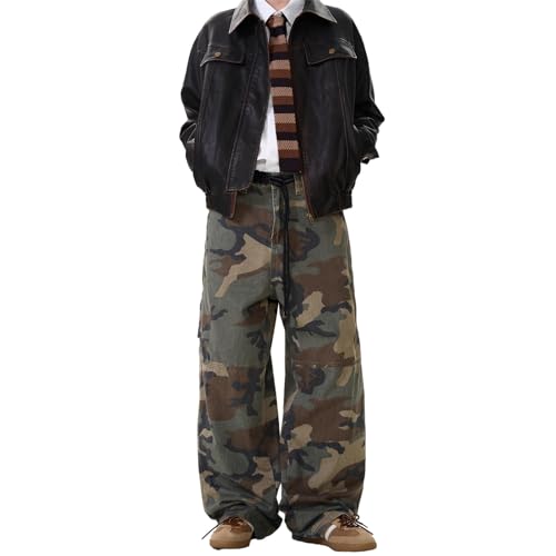 GUOYUXIAO Men's Jeans American-Style Retro Workwear Pants Loose-fit Wide-Leg Casual Trouser for Men2