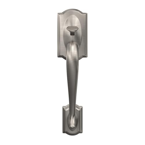 Image of Schlage FE285 CAM 619 GEO Camelot Front Entry Handleset with Georgian Knob, Lower Half Grip, Satin Nickel
