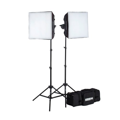 Fovitec StudioPRO 300W (Two 150W/s) Studio Monolights Strobe Flash Light Kit with 20" Square Softbox, Bowens Speedring and Carrying Case