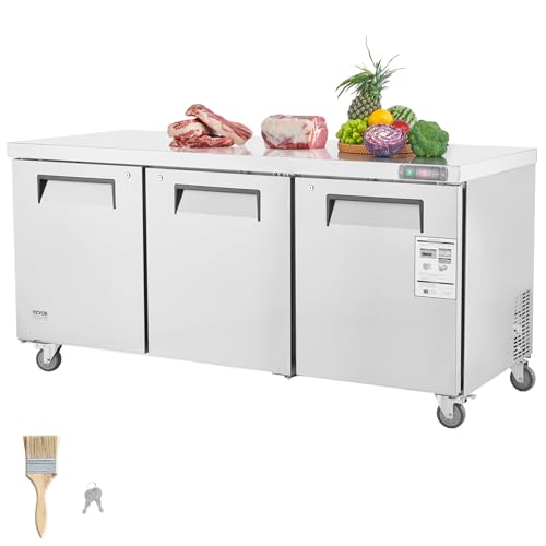 Image of VEVOR 72 inch Commercial Refrigerator Sandwich & Salad Prep Table, 20 Cu. Ft Stainless Steel Refrigerated Food Prep Station with 3 Doors, Frost Free Refrigerator with Lock for Restaurant, Bar, Store