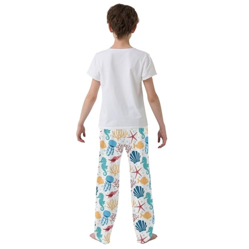 ZZXXB Jellyfish Coral Seahorse Boys Long Pants Soft Trousers Elastic Waist Kids Lounge Bottoms with Pockets S-XL3