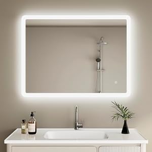 IMPTS Badspiegel mit Beleuchtung 100x60cm LED Badezimmerspiegel Dimmbar 6500K Spiegel Bad mit Licht Badezimmer Lichtspiegel Wandspiegel mit Touch-Schalter IP44 Wasserdicht