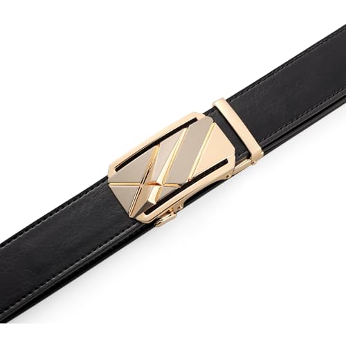 Image of Drowsmen Leather ratchet belt 1 3 /8 inch with Click Sliding Automatic Buckle, Adjustable belt Trim to Fit