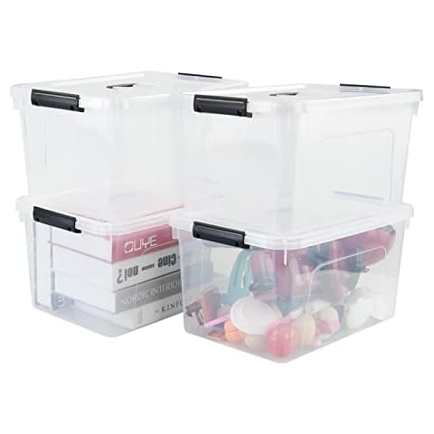 Zerdyne 17.5 L Clear Plastic Storage Latch Box, Set of 4 Cover