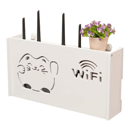 DRWG 多機能WiFiルーター収納ボックス 壁掛け ケーブル隠し 電源タップ収納 木目 組立式 放熱性良好 簡単インストール (Large,C)