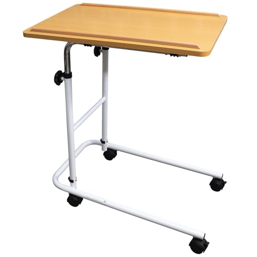 BM MEDICAL - BM MEDICAL Table de lit d'alité T-100-RH - piètement en H, Grand Plateau réglable - 2 roulettes à Freins