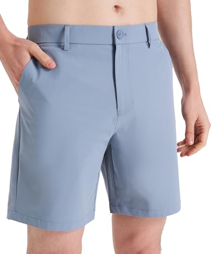 Mens Business Casual Shorts 7 - Dress & Work Golf Travel | Quick-Dry Lightweight Comfort Fit with Pockets Chambray Blue 30W