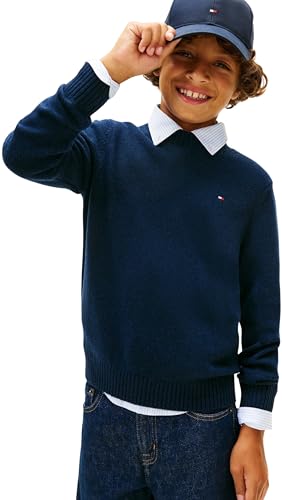 Tommy Hilfiger Bambino Pullover Sweater in Lana d’Agnello, Marrone (Dark Night Navy), 8 Anni