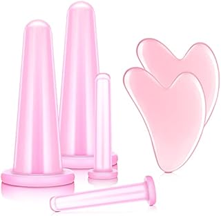 4 Pieces Facial Cupping Chinese Silicone Massage Cup Vacuum Suction Cupping Cup Guasha Tool, 2 Pcs Gua Sha Massage Tool Facial Tool Heart Shape Guasha Scraping Board for Face Eyes Neck Back (Pink)