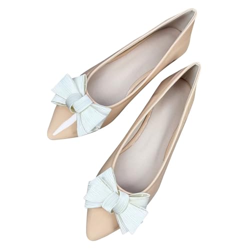SAILING LU Women's Bow-Knot Pointed Toe Ballet Flats Elegant Slip-On Female Flat Shoes Bride Dress Flat Shoes Casual Loafers