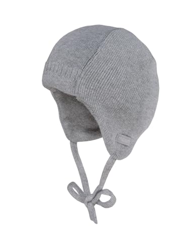 maximo - Strick-Mütze WINTER BABY zum Binden in hellgraumel Gr41