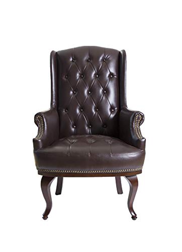 Chesterfield Style Leather High back Winged Fireside Armchair Chair Orthopedic (Chocolate Brown)