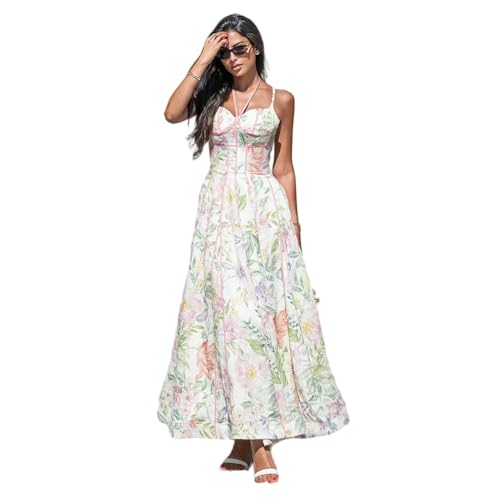 Robe longue trapèze pour vos soirées d'été en plein air au motif fleuri poétique