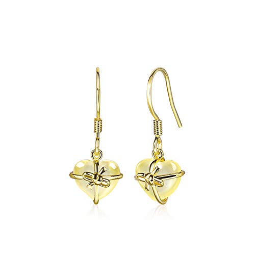 Pendientes en forma de corazón con cristal de limón y plata ley 925