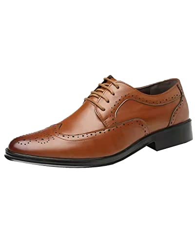 Mens Brogues Wedding Shoes Business Formal Shoe Wingtip Oxfords Leather Lace-ups Party Shoes Office Shoe Classic Derbys Brown