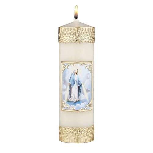 Trinity Church Supply Devotional Candle Our Lady of Grace Long Lasting Wax Candle for Baptism First Communion Decoration, Pack of 2