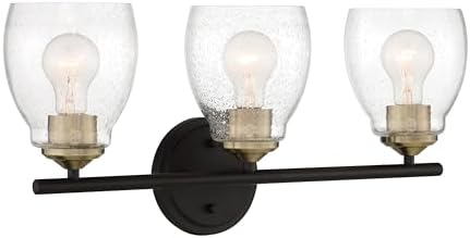 Minka Lavery 2433-878 Winsley Vanity Bath Light, 3-Light, 180 Total Watts, 22.13-in H x 9.88-in W, Coal Black and Stained Brass