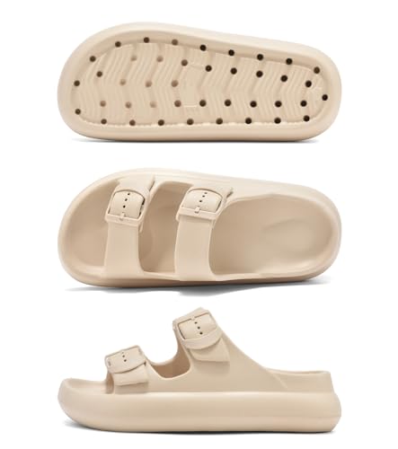 Image of Womens Platform Cloud Slides with Arch Support, Adjustable Double Buckle Recovery Sandals, Comfort Lightweight Ultra Cushion Wedge Sandal