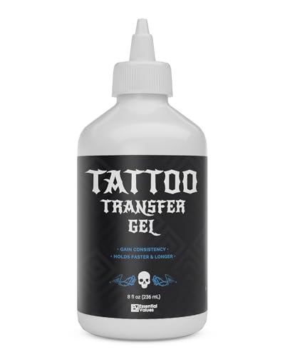 Essential Values Tattoo Transfer Gel Solution (8 fl oz) Stencil Gel For Sharp, Dark & Clean Stencils - Transfer Liquid Designed To Last All Day