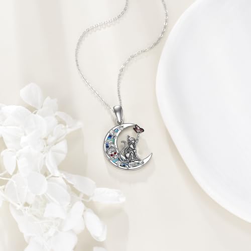 YAFEINI Dia de Los Muertos Cat Necklace Sterling Silver Black Cats Pendant Skeleton Necklace Cat Jewelry for Women4