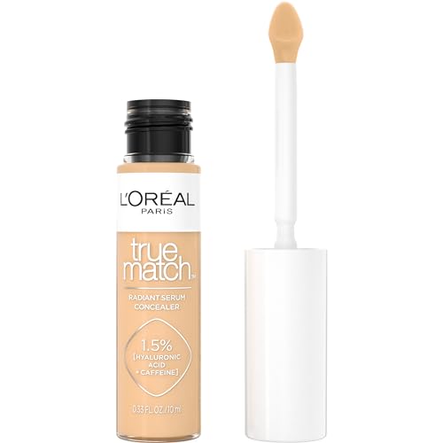 L'Oreal Paris True Match Radiant Serum Concealer, Brightening Under Eye Concealer Make Up with 1.5% Hyaluronic Acid and Caffeine, W5, 0.33 Oz