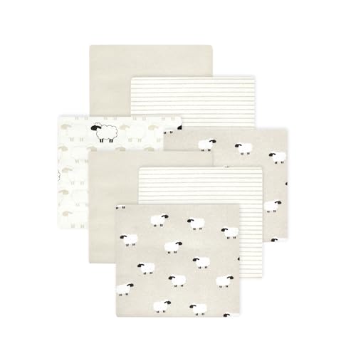 Image of Little Treasure Hudson Baby Cotton Poly Flannel Receiving Blankets Multipack, Beige Taupe Sheep, 30x30 inches