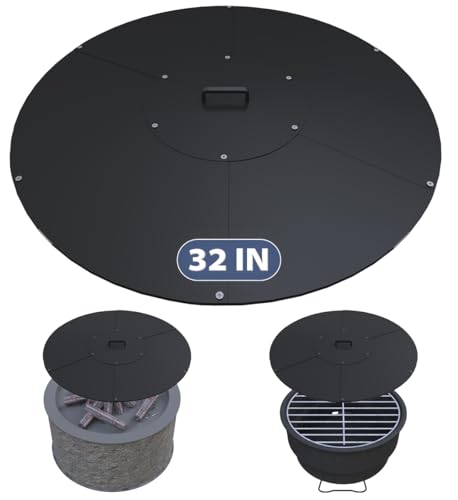 Ardier Tapa redonda para hoguera, cubierta de metal de 32 pulgadas con asa, se adapta a hogueras o mesas de fuego, accesorio resistente a todo tipo de clima, cubierta de hoguera sin humo, se dobla