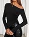 ZESICA Women's Off The Shoulder Tops 2026 Long Sleeve Y2K Asymmetrical Ruched Fitted Shirts Fall Trendy Going Out Top,Black,Small