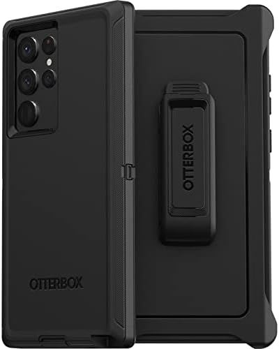 OtterBox Galaxy S22 Ultra Defender Series Case - BLACK, rugged & durable, with port protection, includes holster clip kickstand