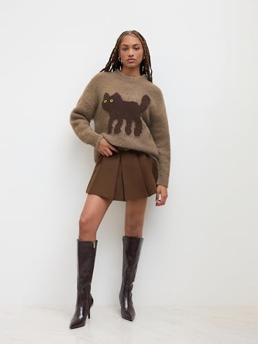 CIDER Women’s Cat Sweater Long Sleeve Crew Neck Fun Graphic Cute Patterned Pullover Sweater Tops2