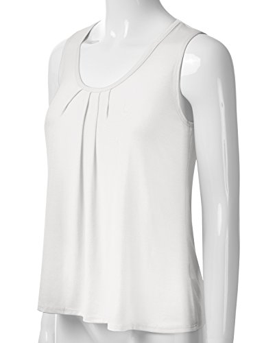 Eimin Women's Pleated Scoop Neck Sleeveless Stretch Basic Soft Tank Top Ivory 1Xl #TOP1