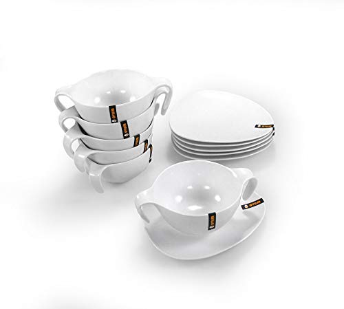 OVUM - Set consomé 12 piezas - 6 tazones y 6 platillos - Porcelana blanca