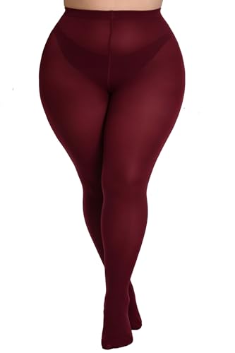 Image of HeyUU Plus Size High Waist 80D Semi-Opaque Tights, XL-4XL | Curvy Fit, No-Roll Waist, Soft Stretch, Smooth Coverage, Comfortable Everyday Wear