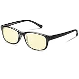 Duco Ergonomic Computer Gaming Glasses with Amber Lens Tint 8016 Shine Black