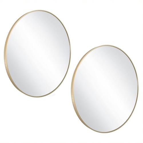 Design House Kenna Round Wall Accent Mirror – 28-Inch, Modern Metal Framed – Living Room, Bedroom, Bathroom Vanity Mirror – Gold – 2-Pack, 590026