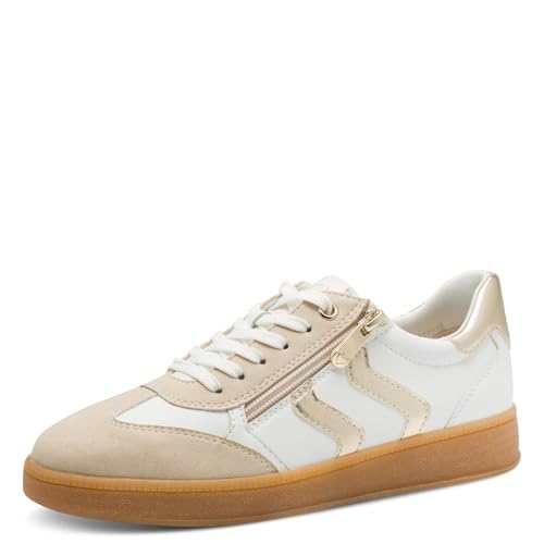 MARCO TOZZI Damen Sneaker flach mit Schnürsenkeln Freizeit, Mehrfarbig (White/Gold), 39 EU