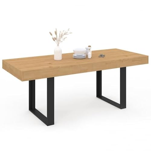 IDMarket – Mesa de comedor extensible rectangular Oregon 6-10 personas, forma roble y negro, 160-200 cm