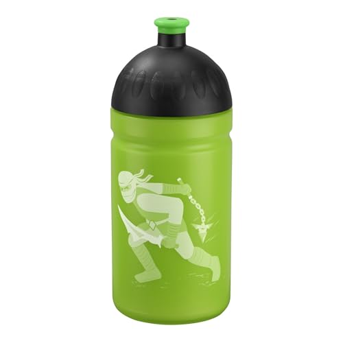 Step by Step Trinkflasche „Ninja Kimo“, auslaufsicher, spülmaschinenfest, BPA-frei, für Schule, Kindergarten, heiße und kohlensäurehaltigen Getränke, 0,5L, grün - grau, für Jungen und Mädchen