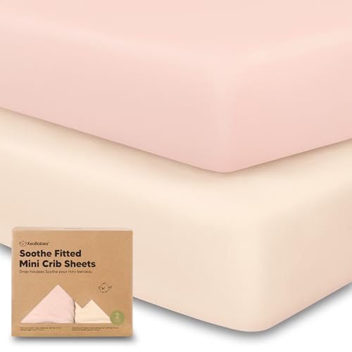 Image of 2-Pack Mini Crib Sheets Fitted - 38x26 Pack N Play Sheets for Pack and Play Mattress, Organic Cotton, Soft & Breathable Playard Bedding, Neutral Mini Toddler Bed Cover for Boys, Girls (Cameo)